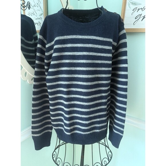 J.Crew Medium Wool Stripe Sweater Men's Large Preppy Old Money Elbow Patch